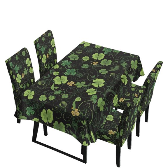 Renewold Dining Tablecloths and Chair Slipcovers Set of 5, St. Patrick's Day Decor Removable Kitchen Chair Covers Comfortable Rectangle Table Cloth Kitchen Decor, Green Clover Print