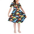 thumbnail image 1 of Renewold Dinosaur Short Sleeve Girls Dress for Summer Spring Casual One-Shoulder Midi Dress Soft Round Neck Princess Dresses Holiday Party Dress Size 5-6, 1 of 5