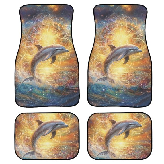 Renewold Dolphin Galaxy Boho Floral 4 Pieces Front and Rear Car Floor Mats Car Floor Mats All Weather Protection Non-slip Rubber Backing Universal Fit for Car Truck Sedan SUV