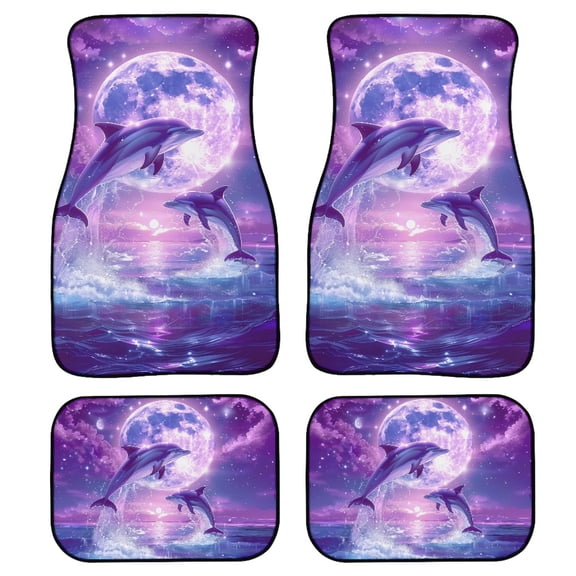 Renewold Dolphin Moon Violet Car Floor Mats Pack of 4, Non-slip All Weather Auto Rugs Car Floor Carpet Vehicle Accessories Universal Fit Most Cars Sedans Truck