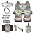thumbnail image 1 of Renewold Dragonfly Bohemian Flower Car Seat Covers Full Set, Boho Floral Steering Wheel Safe Belt Pads Handbrake Set Coasters Garbage Container Rear View Mirror Center Console Cover, Set of 14, 1 of 7