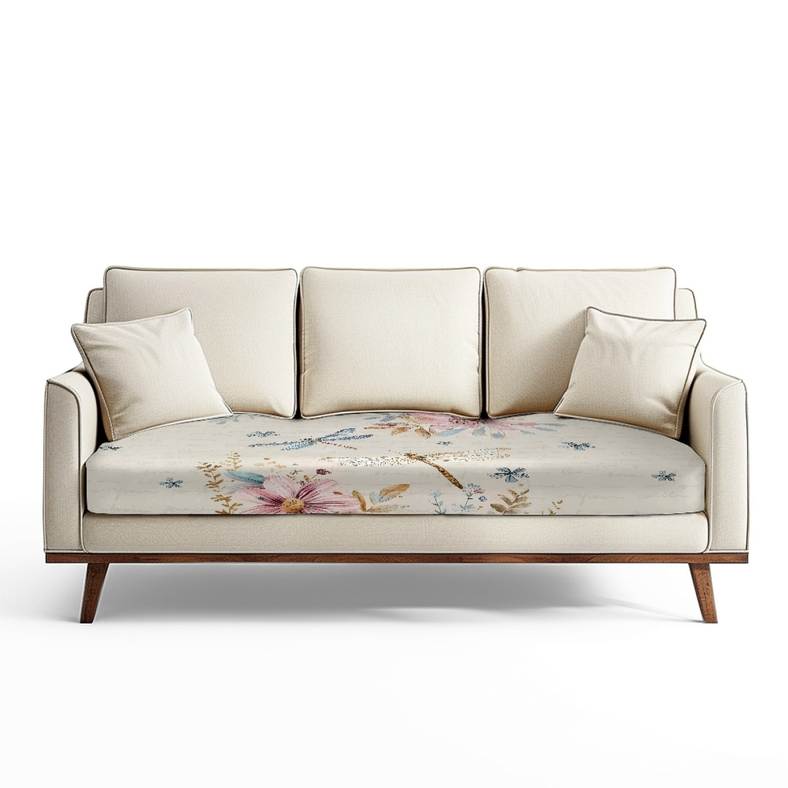 Renewold Dragonfly Daisy Beige Stretch Couch Cushion Cover Anti-Slip ...
