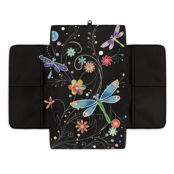Renewold Dragonfly Flower Colorful Car Center Console Armrest Cover Soft Armrest Cover Lid Non-slip Middle Console Cover with Side Storage Pocket for Car Seat Organizer Universal Fit