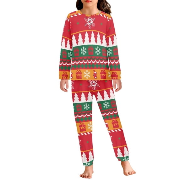 Renewold Durable Pajamas for Kids Christmas Gifts Aztec Southwest Snowflake Long Sleeve Top & Pants Set of 2 Loose Multi-Season Home Daily Wear Pjs Sleepwear Size 5-6