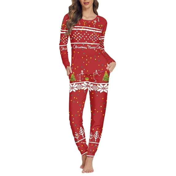 Renewold Durable Pjs for Women Christmas Skull Snowflake Pajamas Top and Pants Set of 2 Multi-Saeson Long Sleeve Tracksuit Clothing Cozy Loose Sleep Wear Size 4XL