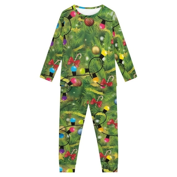 Renewold Durable Scoop Neck Nightwear Tops Set of 2 Colorful Lights Christmas Ball Long Sleeve Tee Pajama for Toodlers and Kids Trendy Skin Friendly Pajama Top Size 13-14