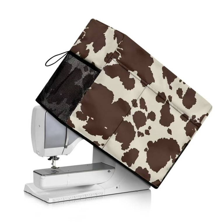 Renewold Durable Sewing Machine Dust Cover with Rope and Side Pockets Brown Cow Print Protective Sewing Machine Cover for Most Standard Sewing Machine