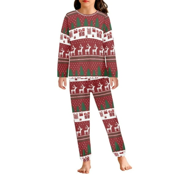 Renewold Durable Sleepwear Sets for Toodlers and Kids Aztec Ethnic Pajamas Night Wear 2 Pieces Softness Christmas Trees Reindeer Indoor Home Yoga Loungewear Casual Tracksuit Size 9-10