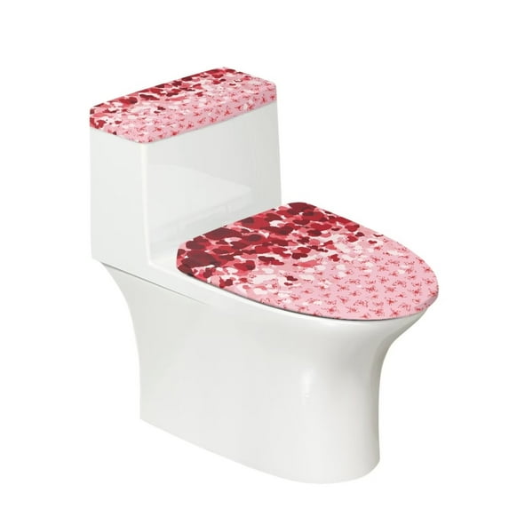 Renewold Durable Toilet Lid Covers Round Valentine's Day Decorations Butterfly Red Hearts Toilet Tank Lid Cover Set of 2 Universal Toilet Seat Cover Protector