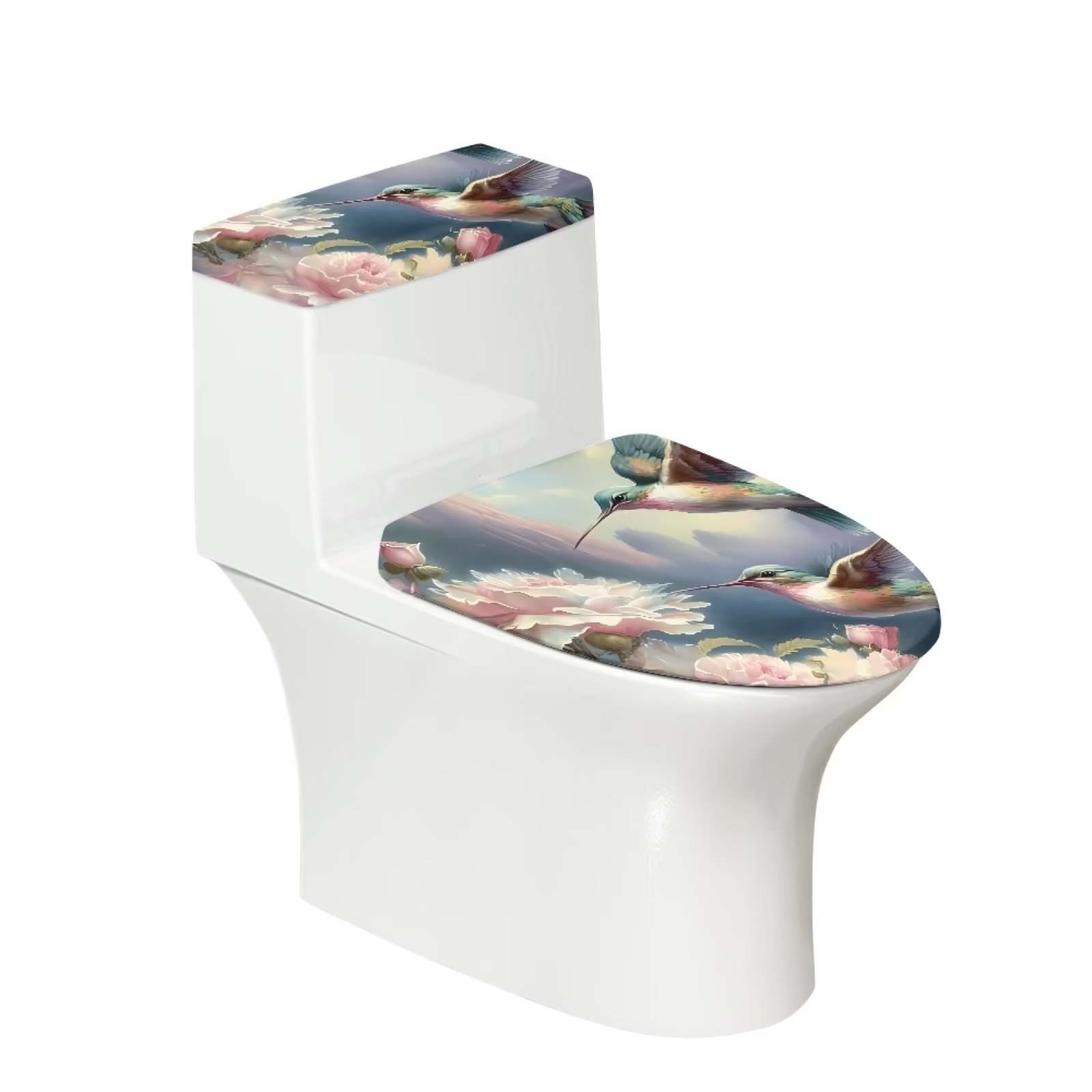 Renewold Durable Toilet Tank Cover Sets for Bathroom Hummingbird Flower