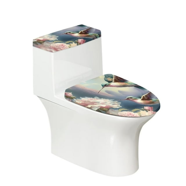 Renewold Durable Toilet Tank Cover Sets for Bathroom Hummingbird Flower