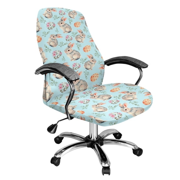Renewold Easter Rabbit Eggs Floral Blue Office Chair Cover Removable Rotating Boss Chair Cover for Armrest Chairs Removable Swivel Chair Slipcover Stretchy Spandex Fabric Cover, L