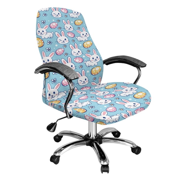 Renewold Easter Rabbit Eggs Flower Blue Office Chair Cover Rotating Chair Cover Protective Gaming Chair Cover for Office Chair Non-slip Stain Resistant Office Chair Slipcover, S