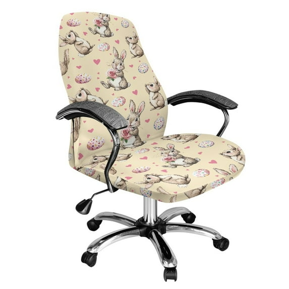 Renewold Easter Rabbit Eggs Love Yellow Office Chair Slipcover Universal Rotating Boss Chair Cover Dustproof Desk Chair Protector Stretchable Fabric Cover with Elatic Bottom, L
