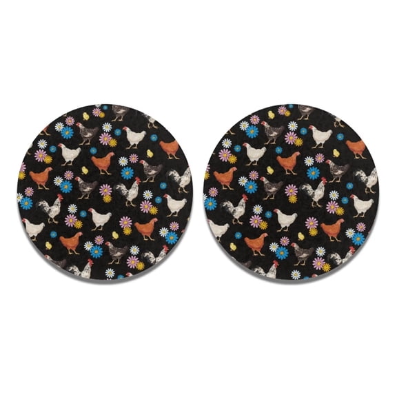 Renewold Easy to Clean Car Coaster for Cup Holders 2pcs Chicken Daisy Automotive Cup Holder Durable Car Interior Accessories for Women Men Suitable for Most Cars Gifts