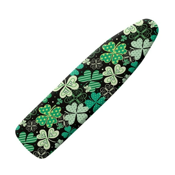 Renewold Elastic Ironing Board Cover with Elastic Straps, Stretch Polyester Spandex Fit for Most Standard Boards for St Patricks Day Irish Decor, 55 x 16 Inch, Green Shamrock Polka Dots Stripes