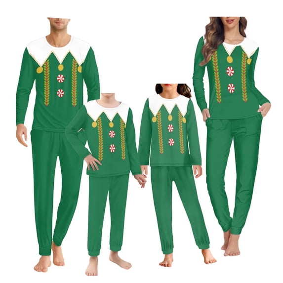 Renewold Elf Candy Family Christmas Pajamas Matching Sets,2 PCS Comfy Long Sleeve T-Shirt and Sweatpants with Pocket Men Casual Athletic Clothing Size 6XL,Green