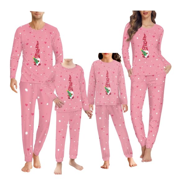 Renewold Elf Hearts Family Matching Pajama Sets Christmas Pink Sleepwear Clothes 2 Pack Loose Fit Long Sleeve Shirt & Pants Thermal Lounge Set for Men Size M