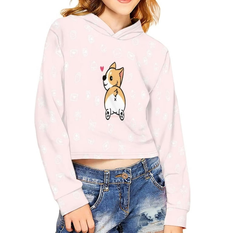 Renewold Cute Cartoon Cats Crop Hoodies & Sweatshirt for Girls 5-6 Years  Old Casual Pullover Sportswear Tops Novelty Preppy Crewneck Volleyball