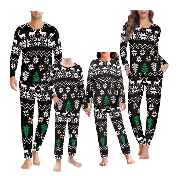 Renewold Family Matching Christmas Pajamas Long Sleeve Snowflake Reindeer Pj Pullover Tops Pants Set of 2 Stretchy Softness Men Sleep Jogger Lounge Wear Size 6XL