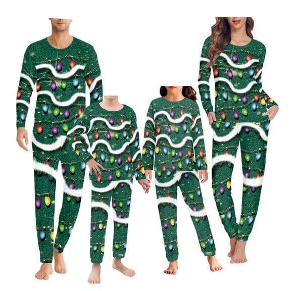 Renewold Family Matching Pajama Sets Colorful Lights Sleepwear Christmas Clothes Nighty Size XL Women Long Sleeve Nightwear Shirt Pants 2 Piecse Lounge Set