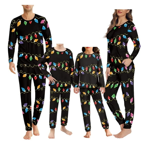 Renewold Family Pajamas Christmas Lights Tracksuit Shirt Pants with Pockets 2 Pieces Softness Long Sleeve Pullover Tops Size 3XL Men Jogger Yoga Sweatsuit Vacation Holiday Gifts