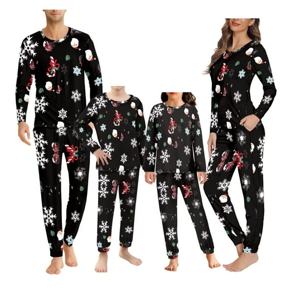 Renewold Family Pajames Matching Sets Christmas Snowflake Candy Canes PJ Athletic Clothing for Women 2 Pieces Stretchy Scoop Neck Pjs Lingerie Size S