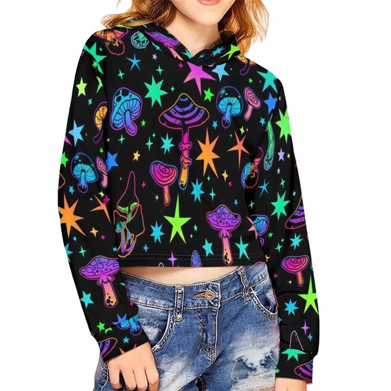 Renewold Fantasy Mushroom Stars Cropped Hoodie Y2K Autumn Sports