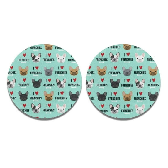 Renewold Fashion Car Coaster for Women & Men French Bulldog Auto Accessories Birthday Gifts 2 PCS Hearts Rubber Car Cup Mat for Van SUV Protection