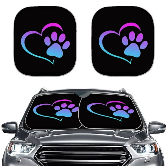 Renewold Fashion Car Windshield Sunshade Reflective Blocks Heat and Sun 2pcs Colorful Dog Paw Heart Auto Window Sun Shield Accessories Fits Most Sizes Windshields