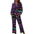 thumbnail image 1 of Renewold Fashion Colorful Bats Stars Button Pajama Sleepwear for Women 2 Pieces Soft Halloween Pjs Shirts & Pants Set with Pockets Casual Home Daily Lounge Ser Size M, 1 of 6