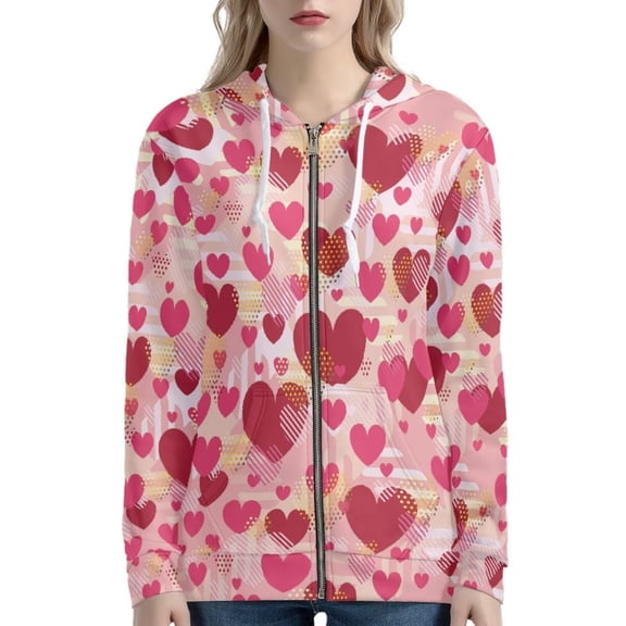 Renewold Fashion Hearts Drawstring Hoodies for Women Size 5XL Active Long Sleeve Zip Up Sweatshirt Coat Y2K Streetwear Recreation Jackets Valentine's Day Gifts