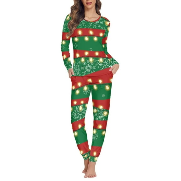 Renewold Fashion Snowflake Lights Pajama Sets for Women Soft Home Lounge Wear for Adults 2PCS Christmas Graphic Relaxed Loose Sleepwear Nightwear Size 3XL