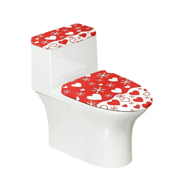 Renewold Fashion Toilet Seat Cover Pad for Valentine's Day Gifts Snowflake Heart Toilet Lid Accessory Durable Toilet Tank Lid Covers Fit Most Round and Elongated Oval Toilet,Red