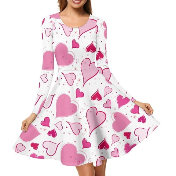 Renewold Fashion Women Dresses for Wedding Holiday Dance Pink Hearts A Line Sundress Valentine's Day Elastic Corset Midi Dress Size 3XL Comfy Crew Neck Playwear