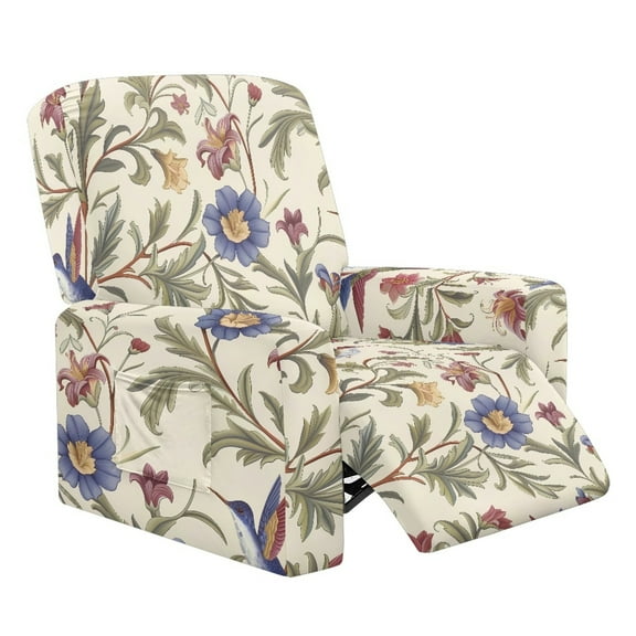 Renewold Floral Hummingbird Recliner Couch Cover Polyester Spandex Reclining Chair Protector 4 Pieces Stretch Recliner Chair Cover Dog Couch Slipcover for Living Room