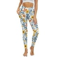 thumbnail image 1 of Renewold Flower Leaf Yellow Blue Yoga Leggings for Women with Pockets Elastic Trendy Exercise Yoga Pants High Waisted Full Length Graphic Pants for Running Sports Party, L, 1 of 8