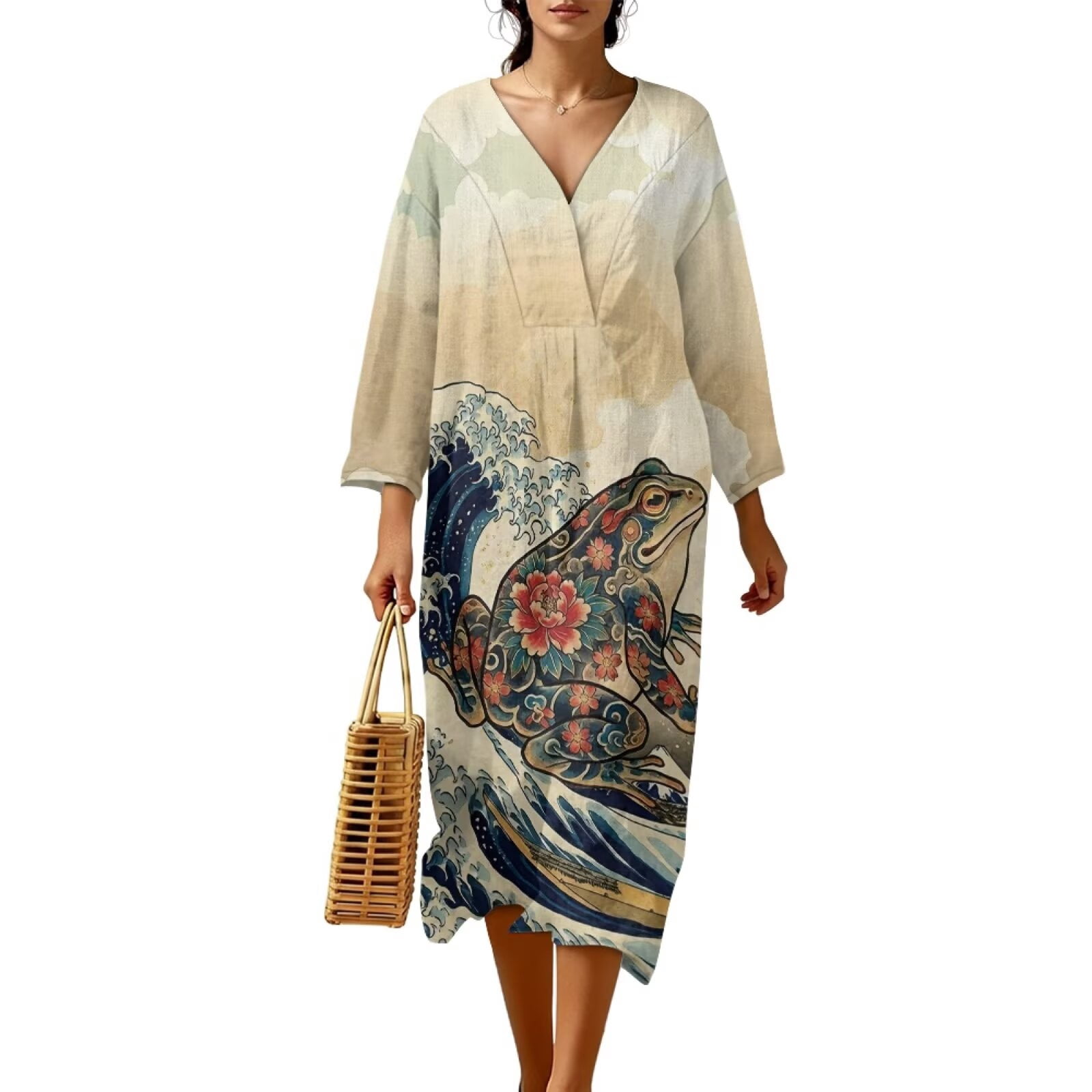 vintage wave long sleeve maxi dress Vintage Wave Midi Dress by FARM Rio