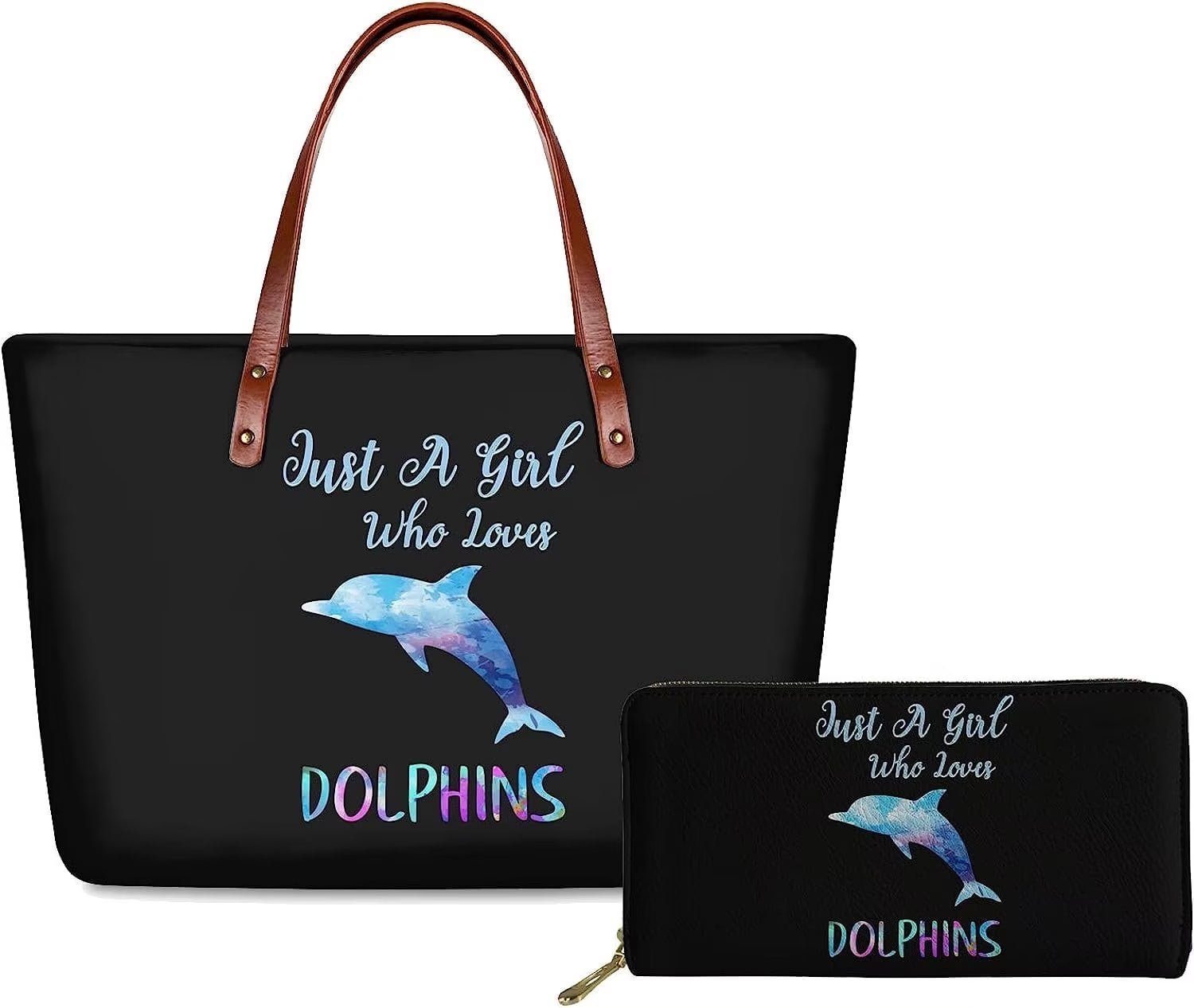 Renewold Fun Dolphin Handbags and Wiallets Sets for Women Teen Girls Party Favors Evening Top Handle Bag Large Casual Work Street School Shoulder Bag Tote Purse with Zipper Black Walmart