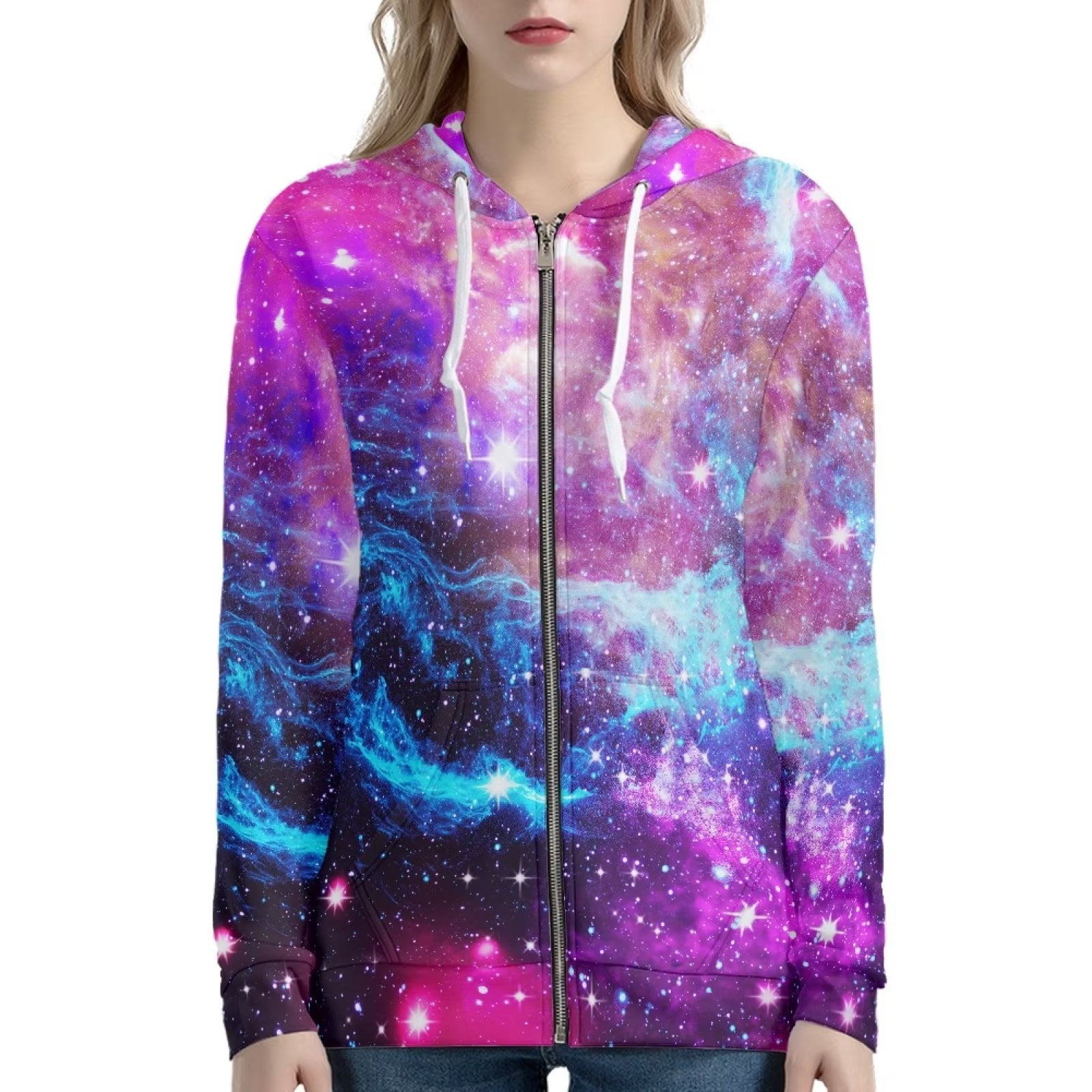 Renewold Galaxy Graphic Zip Up Hoodies for Women Size S Universe