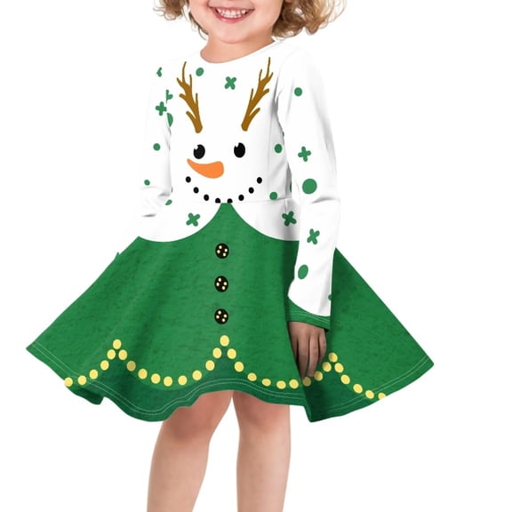 Renewold Girl's Long Sleeve Swing Twirl Dress Christmas Snowman Skater Dresses for Teen Girl's Comfortable Crew Neck Sundress Outdoor Clothing Size XL