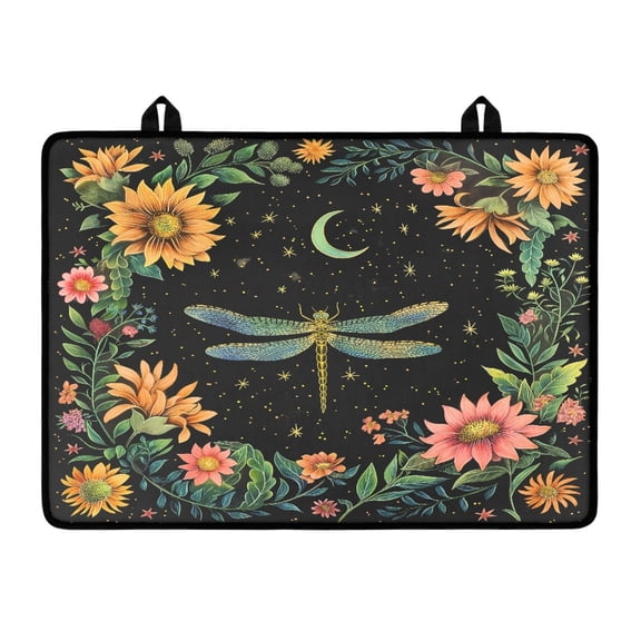 Renewold Glass Top Stove Cover for Electric Stove, Foldable Cooktop Protector Multipurpose Mat Washer Dryer Top Protector Kitchen Decor Accessories, Dragonfly Moon Flower