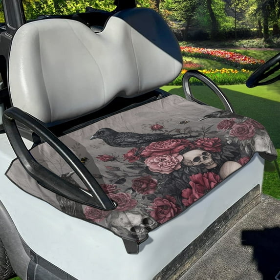 Renewold Golf Cart Accessories Soft Golf Cart Seat Cover Towel Blanket Fits for 2/4 Person Seats Golf Cart for All Weather, Crow Raven Peony Skull