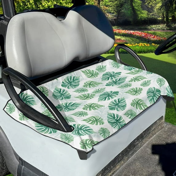 Renewold Golf Cart Accessories Soft Golf Cart Seat Cover Towel Blanket Fits for 2/4 Person Seats Golf Cart for All Weather, Monstera Leaf Light Green