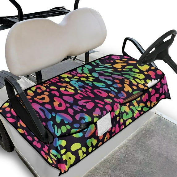 Renewold Golf Cart Seat Cover with 4 Pockets, Terry Knit Fabric Golf Cart Towel Accessories Fits for 2 Person Seats Club Car for Summer or Winter, Colorful Leopard Print