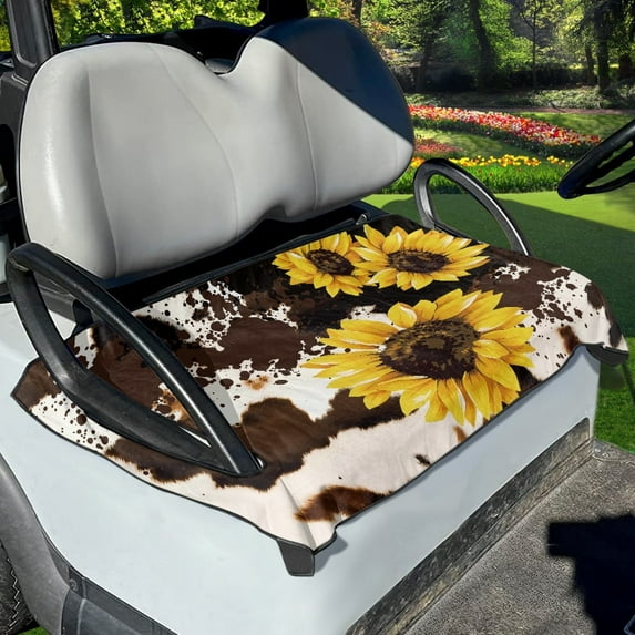 Renewold Golf Cart Seat Cover Breathable Golf Blanket Keeps Seat Cool and Comfortable Fits for All 2-Seat Golf Carts, Sunflower Brown Cow Print