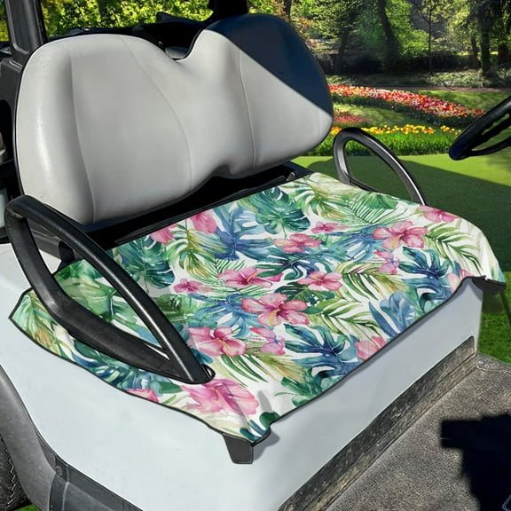 Renewold Golf Cart Seat Cover Comfortable Golf Cart Seat Towel Blanket Suitable for 2/4 Person Seats Club Car Seats, Tropical Hibiscus Monstera