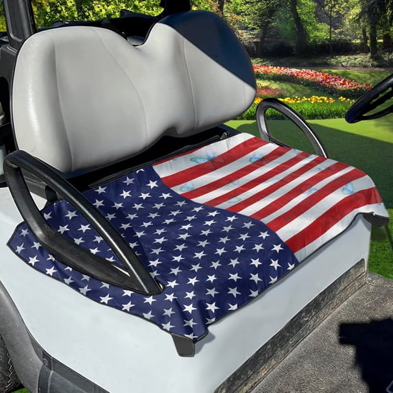 Renewold Golf Cart Seat Cover Lightweight Golf Blanket 4th of July Patriotic Decor Universal Fit for EZGO Yamaha Club Cars and More 2-Seat Golf Cart, American Flag Butterfly