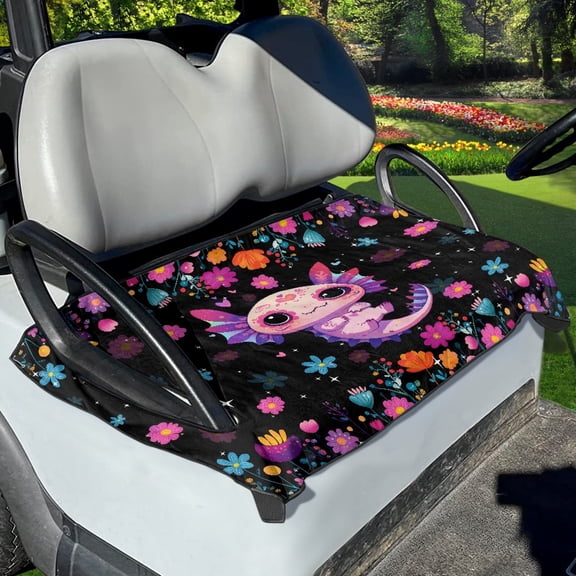 Renewold Golf Cart Seat Cover Lightweight Golf Blanket Accessories Universal Fit for EZGO Yamaha Club Cars and More 2-Seat Golf Cart, Axolotl Flower