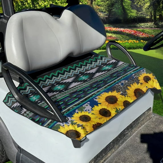 Renewold Golf Cart Seat Cover Lightweight Golf Cart Seat Blanket Keeps Seat Cool & Clean Fits for Most 2-Seat Golf Carts, American Tribal Sunflower Teal
